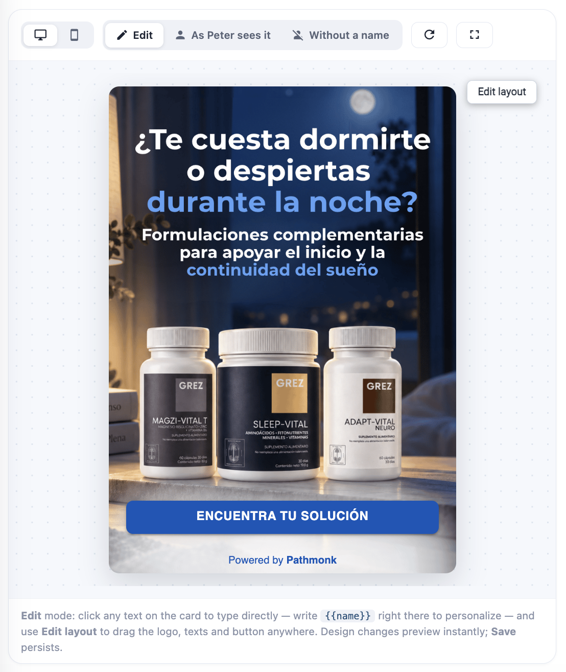 Campaign microexperience for the Grez sleep campaign